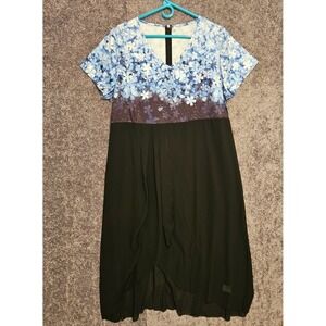 Floral V-Neck High Low Dress Blue Purple Black Cherry Blossom 4XL